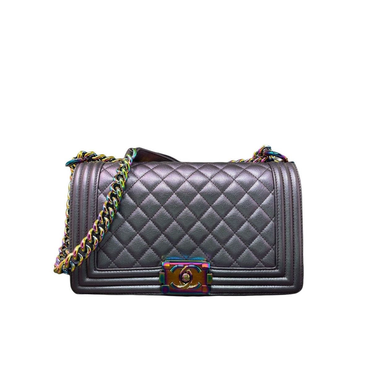 CHANEL Patent Goatskin Quilted CC Eyelet Wallet On Chain WOC Black