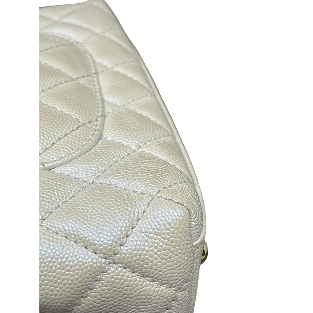 Chanel Coco Top Handle Bag Quilted Iridescent Caviar Extra Mini Ivory