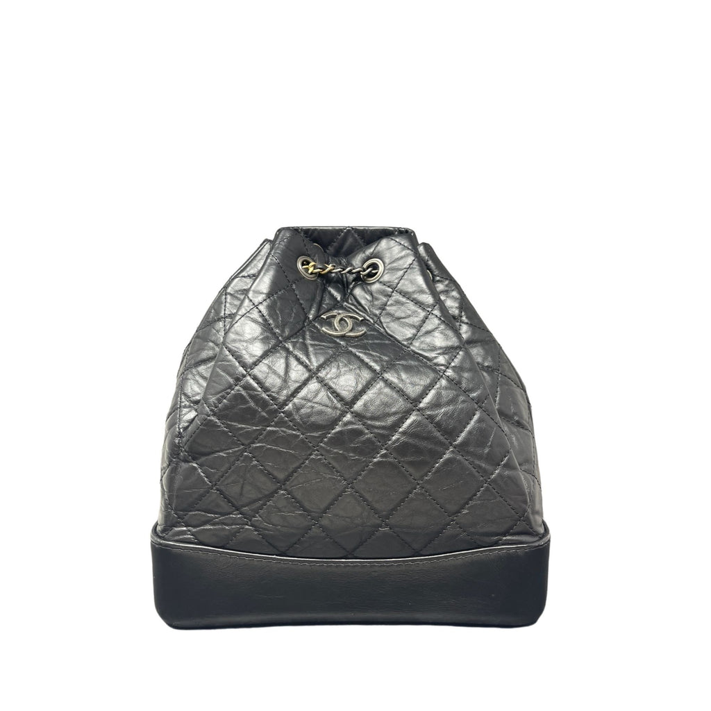 CHANEL Aged Calfskin Quilted Gabrielle Backpack Black - Bellisa