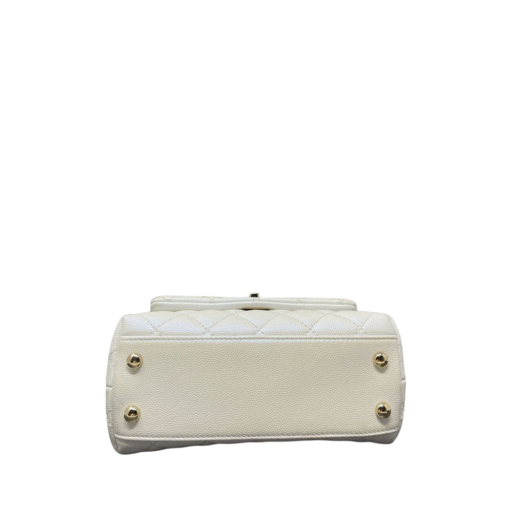 Chanel Coco Top Handle Bag Quilted Iridescent Caviar Extra Mini Ivory